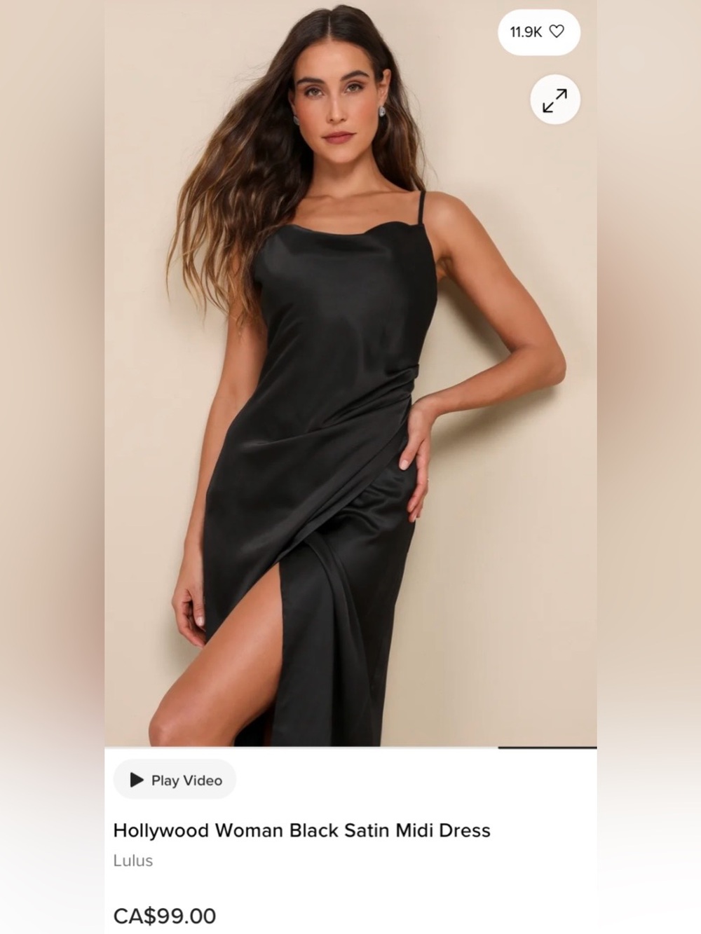NWT Lulu's Black Satin Midi Dress